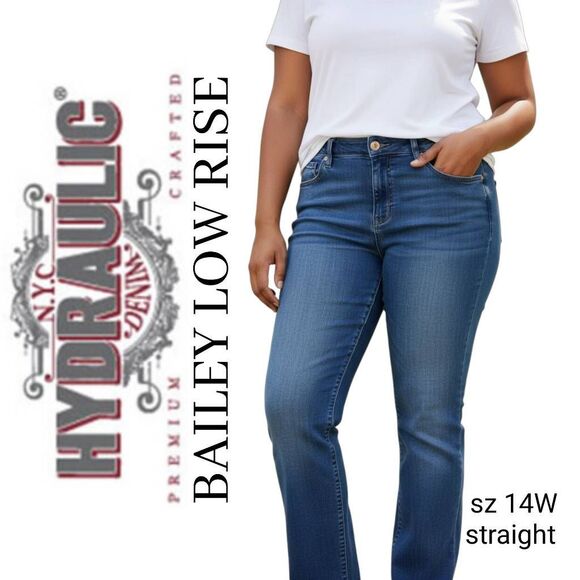 Hydraulic Bailey Low Rise Straight Stretchy Distressed Embroidered Blue Jeans - Picture 1 of 11
